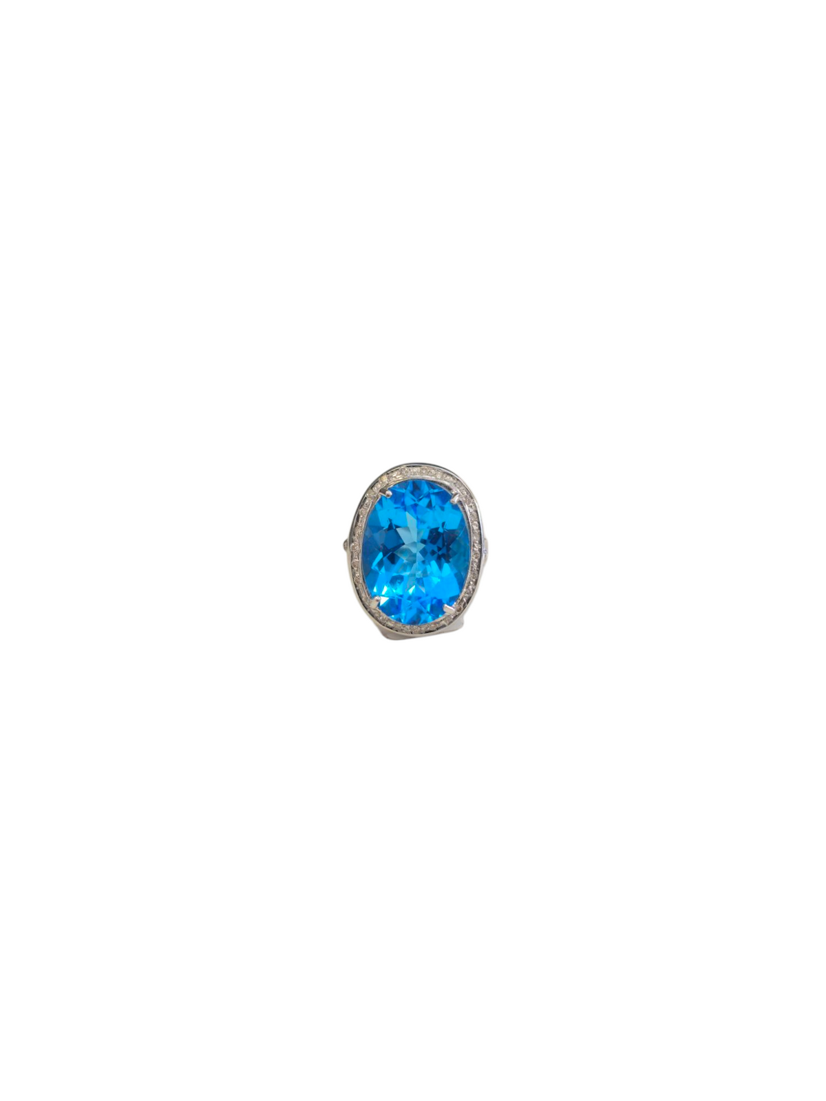Oval Blue Topaz with Diamonds in 18 Kt White Gold Ring