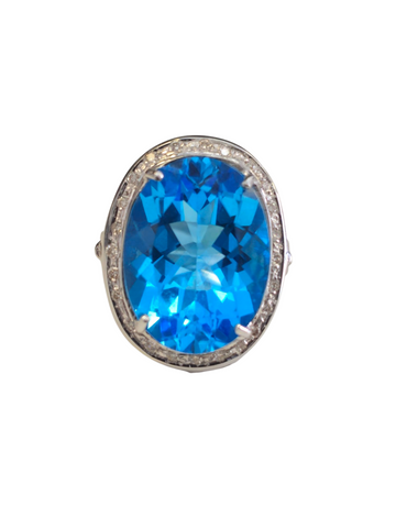 Oval Blue Topaz with Diamonds in 18 Kt White Gold Ring