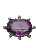Oval Shape Brooch with amethyst (purple color) in 9Kt white Gold with seed pearls