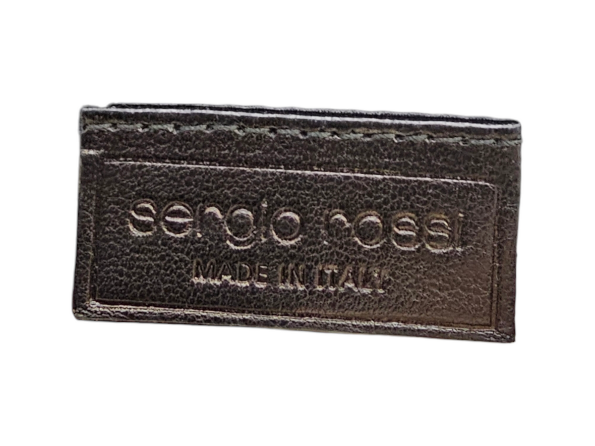 Sergio Rossi Black Satin Clutch Purse with Crystals and Faux Pearl,  Black fabric Tassel