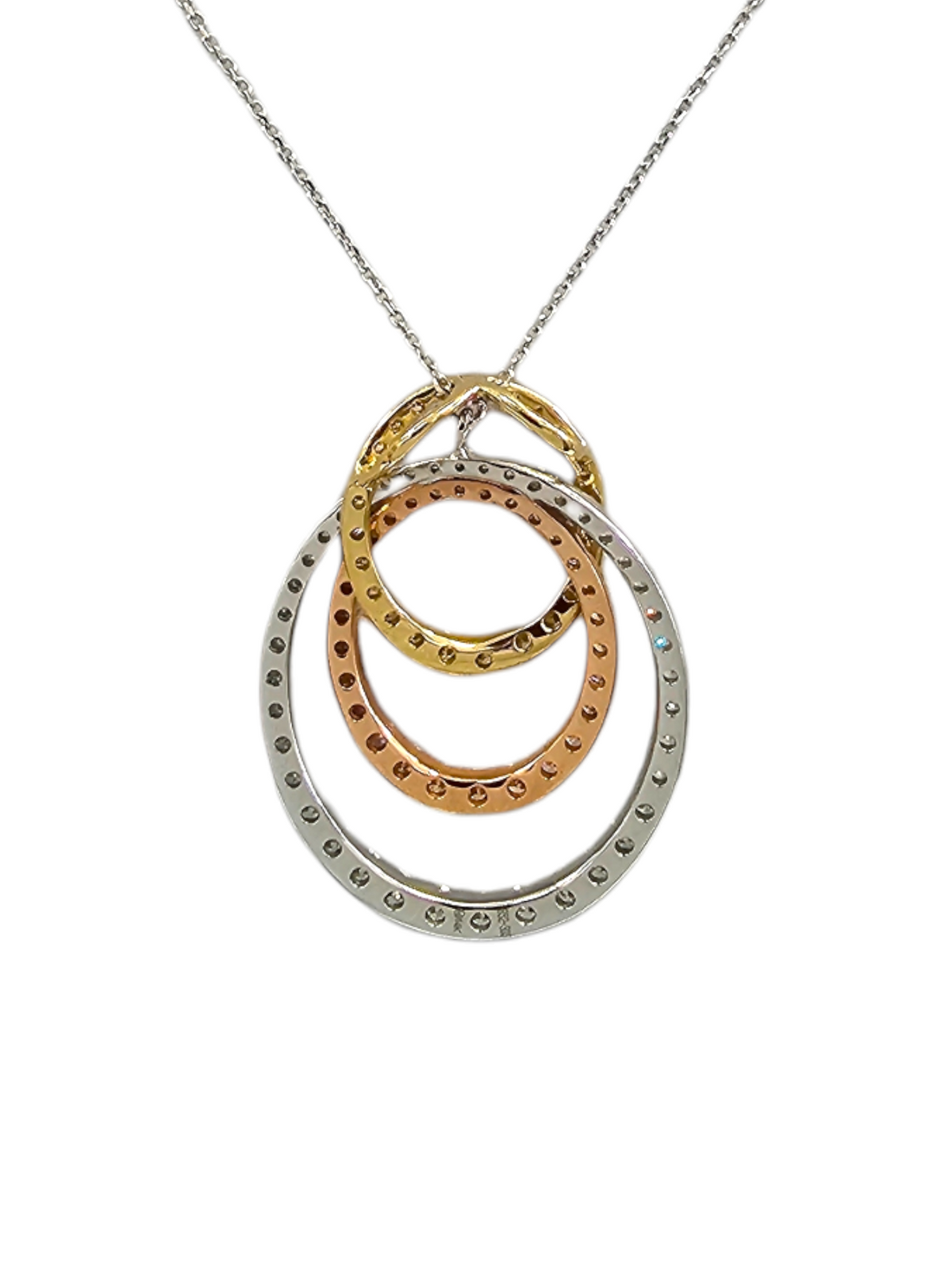 Interlocking Diamond Oval Dangle Tri-color Gold Pendant