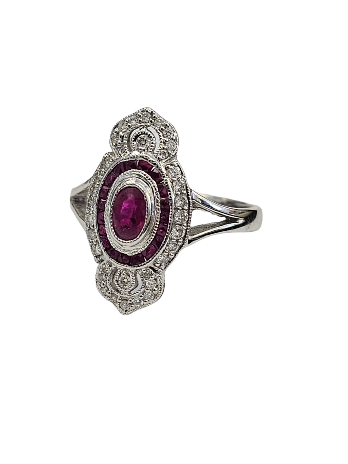 Ruby and Diamond Ring, 14kt White gold