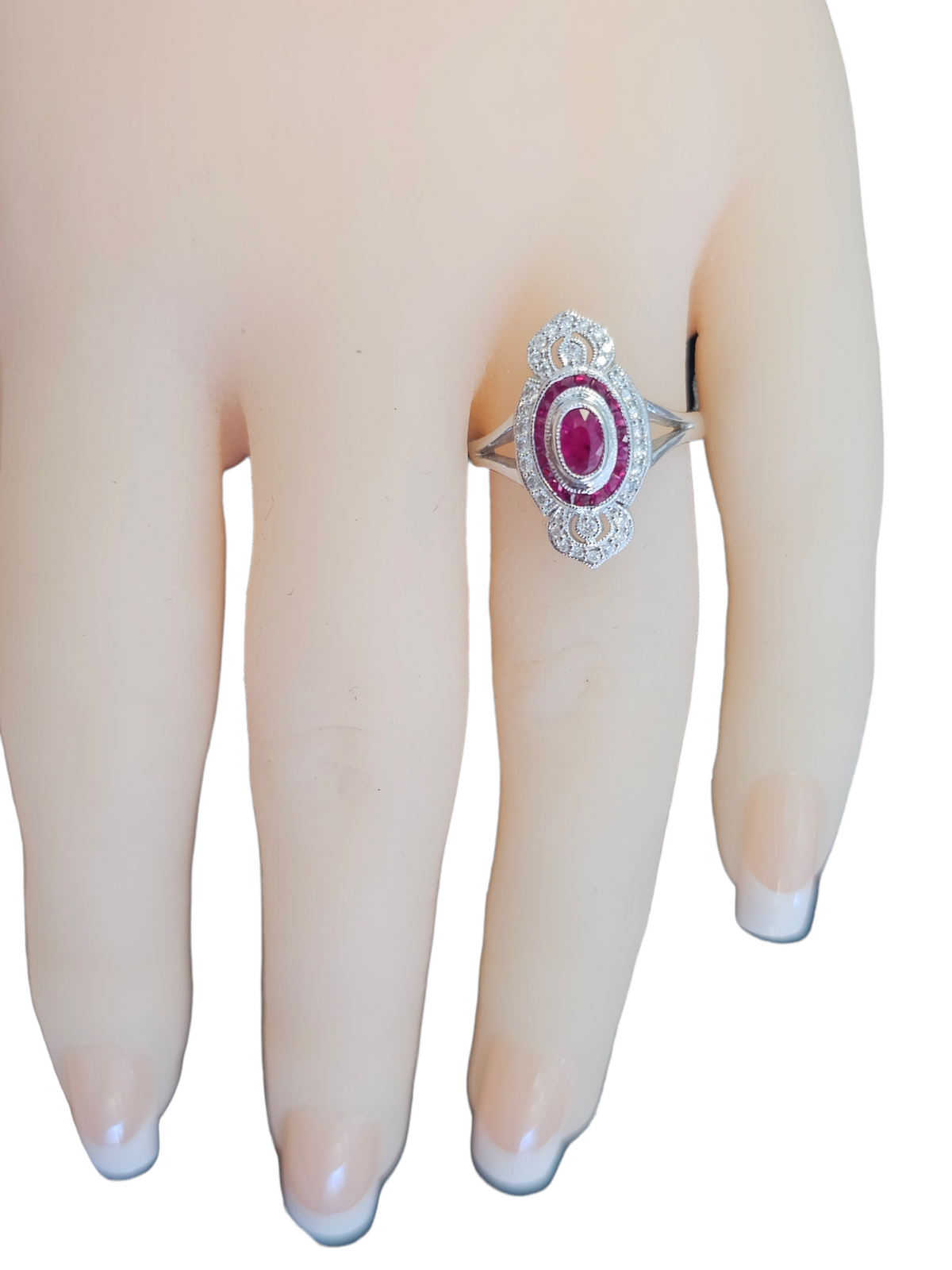 Ruby and Diamond Ring, 14kt White gold