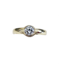 Diamond Solitaire Ring 18Kt yellow gold half bezel Center Diamond