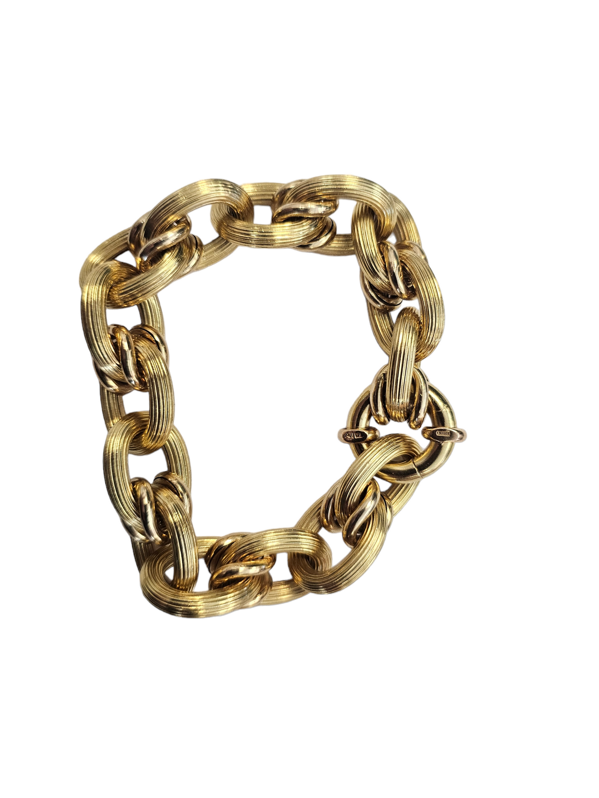 Fancy Thick Link Italian made textured bracelet made in 18-karat yellow gold