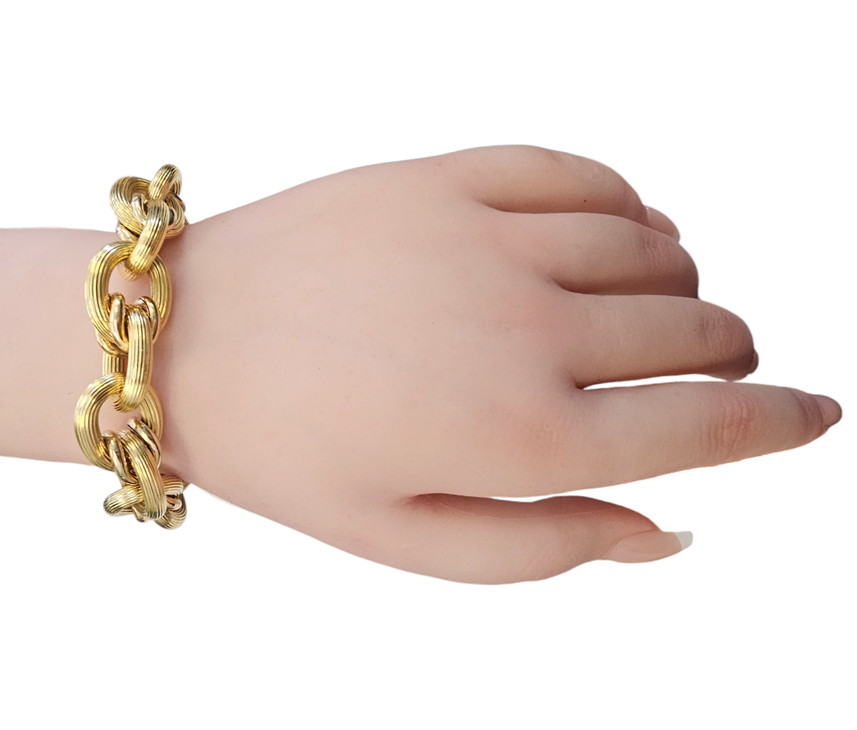 Fancy Thick Link Italian made textured bracelet made in 18-karat yellow gold