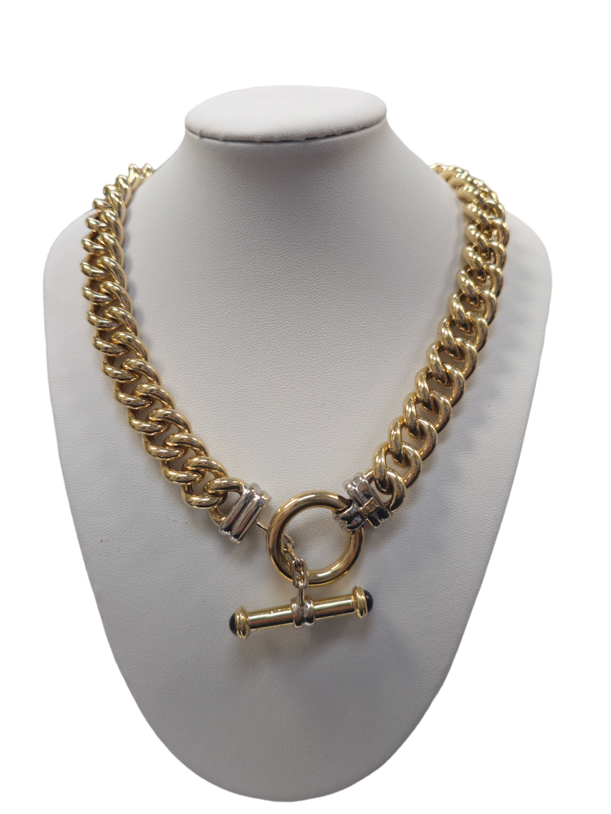 Hollow Rounded Curb Link necklace with toggle clasp in solid 14-karat yellow & white gold