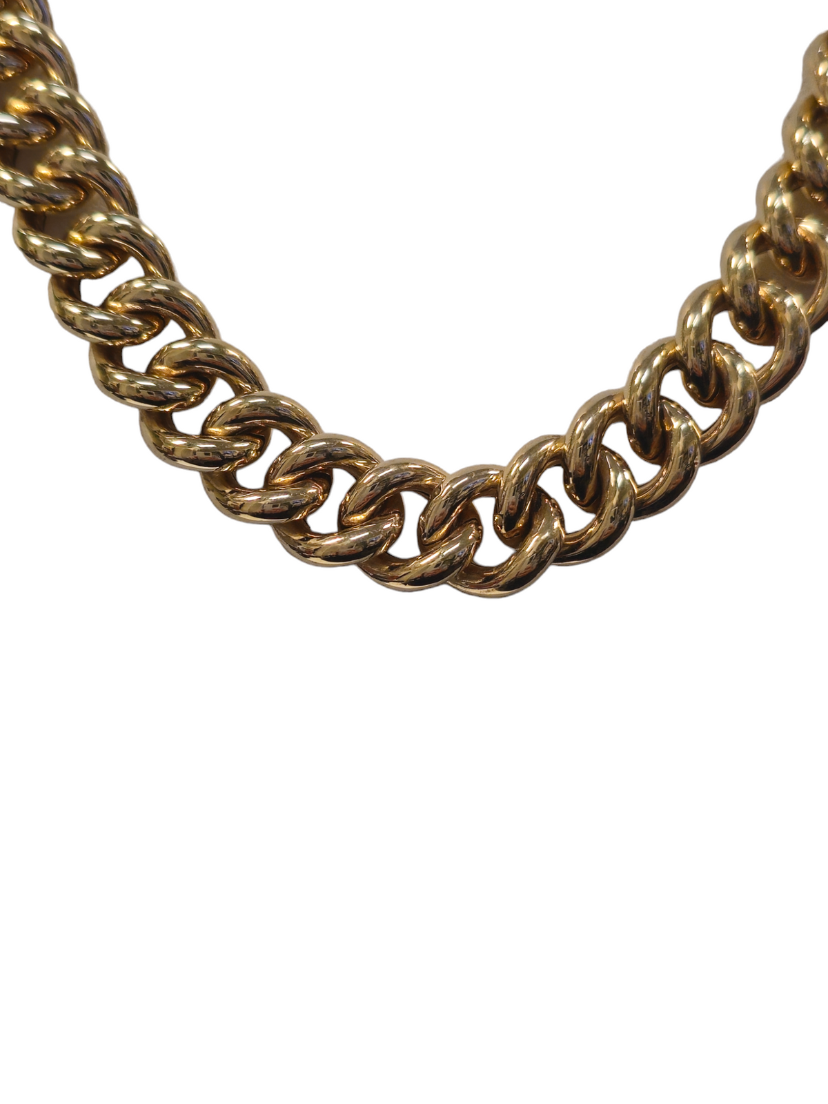 Hollow Rounded Curb Link necklace with toggle clasp in solid 14-karat yellow & white gold