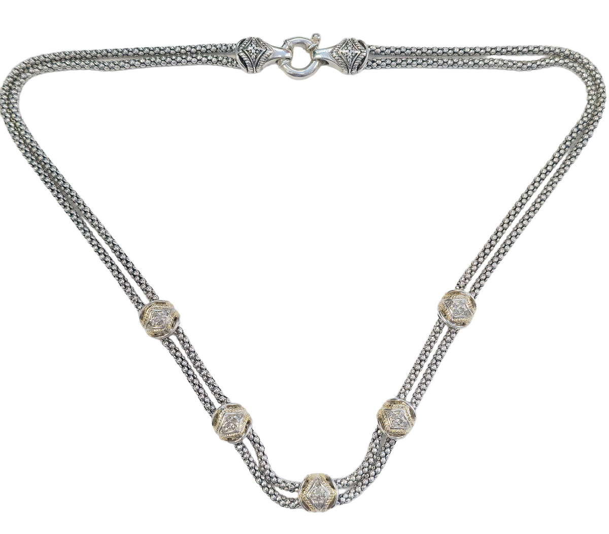 David Yurman double chain diamond station necklace in Silver and 14-karat yellow gold