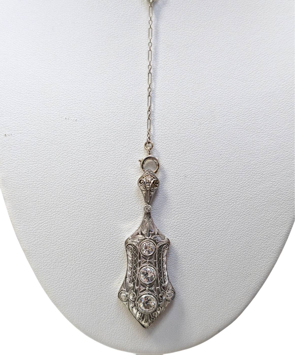 Original Art Deco design Platinum and 14-karat White Gold Diamond Y-drop necklace