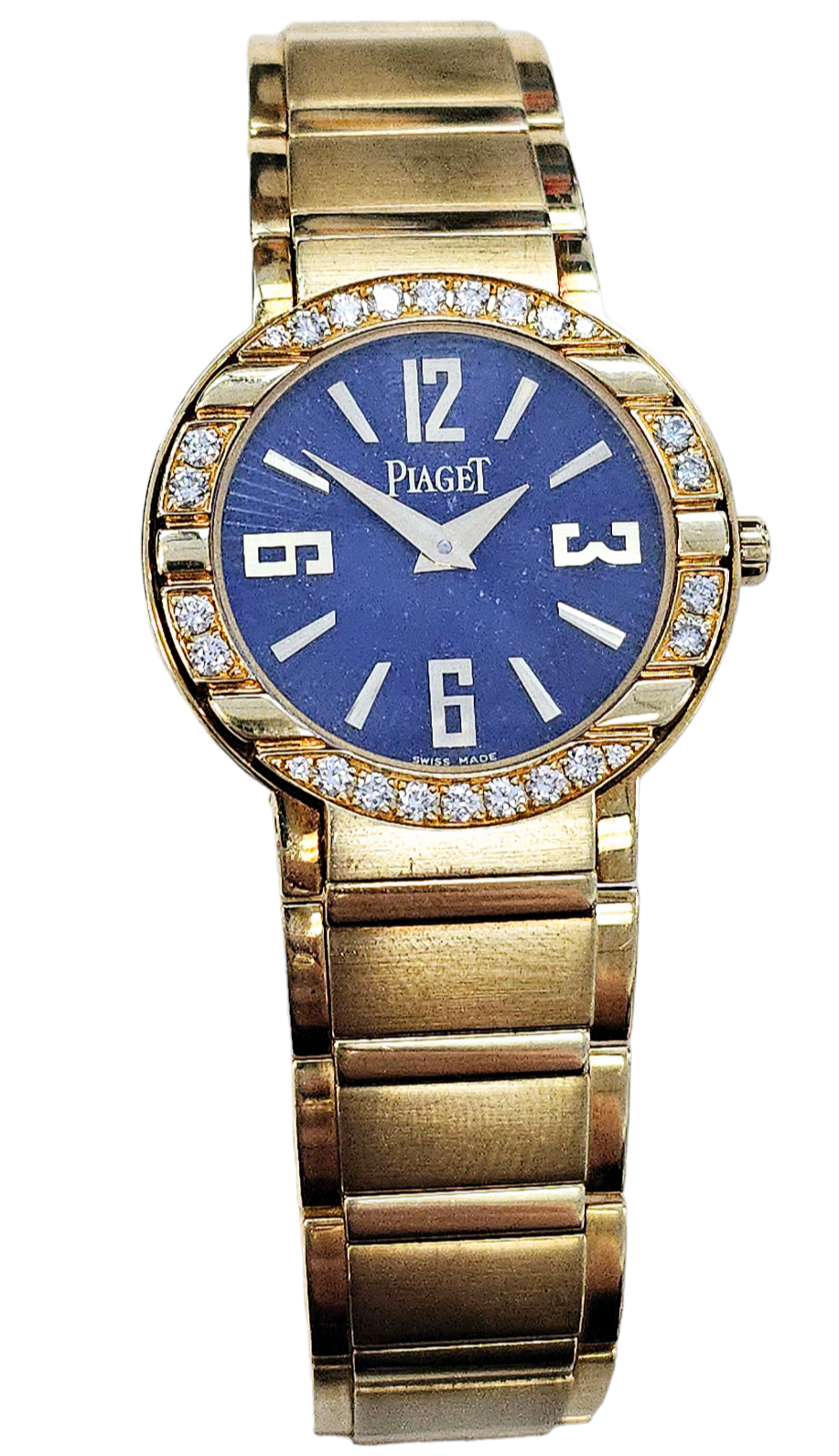Ladies Piaget with Lapis Dial and Diamond Bezel made in solid 18-karat yellow gold