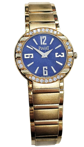 Ladies Piaget with Lapis Dial and Diamond Bezel made in solid 18-karat yellow gold