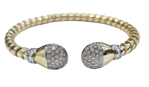 Diamond Open Bangle with Intertwined Rope Design made in 18-karat Yellow Gold