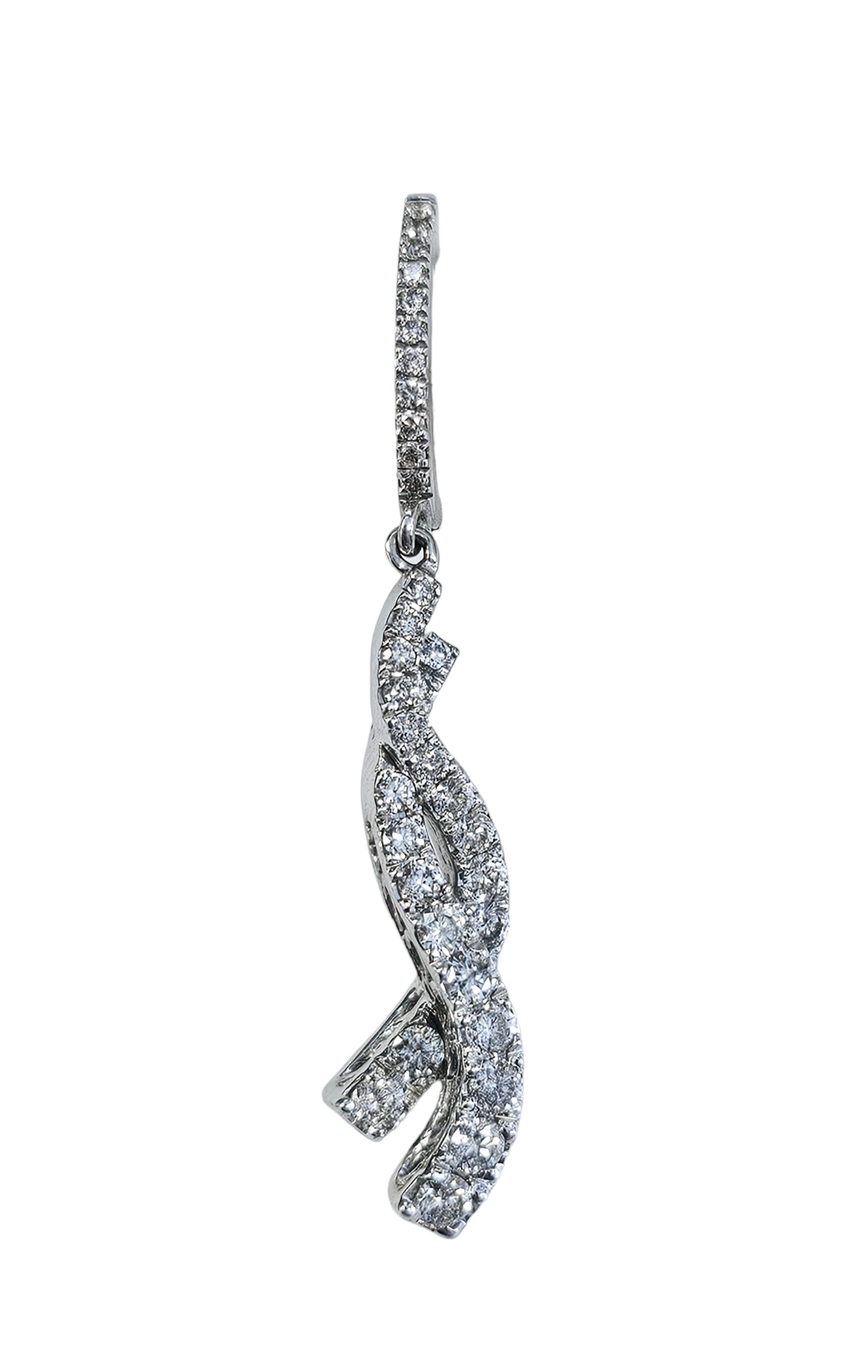 Diamond Twist Dangling Huggie Earrings made in 14-Karat White Gold