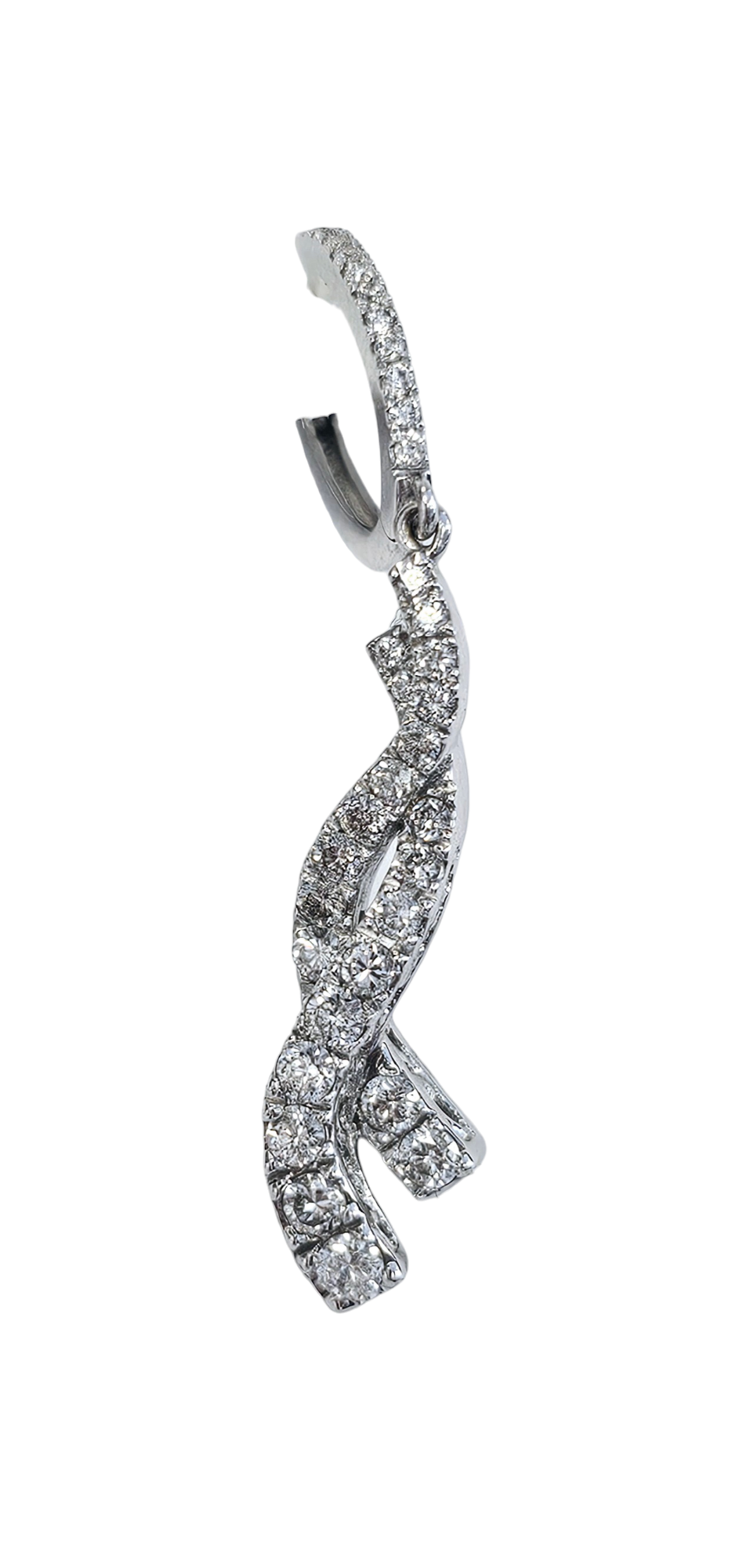 Diamond Twist Dangling Huggie Earrings made in 14-Karat White Gold