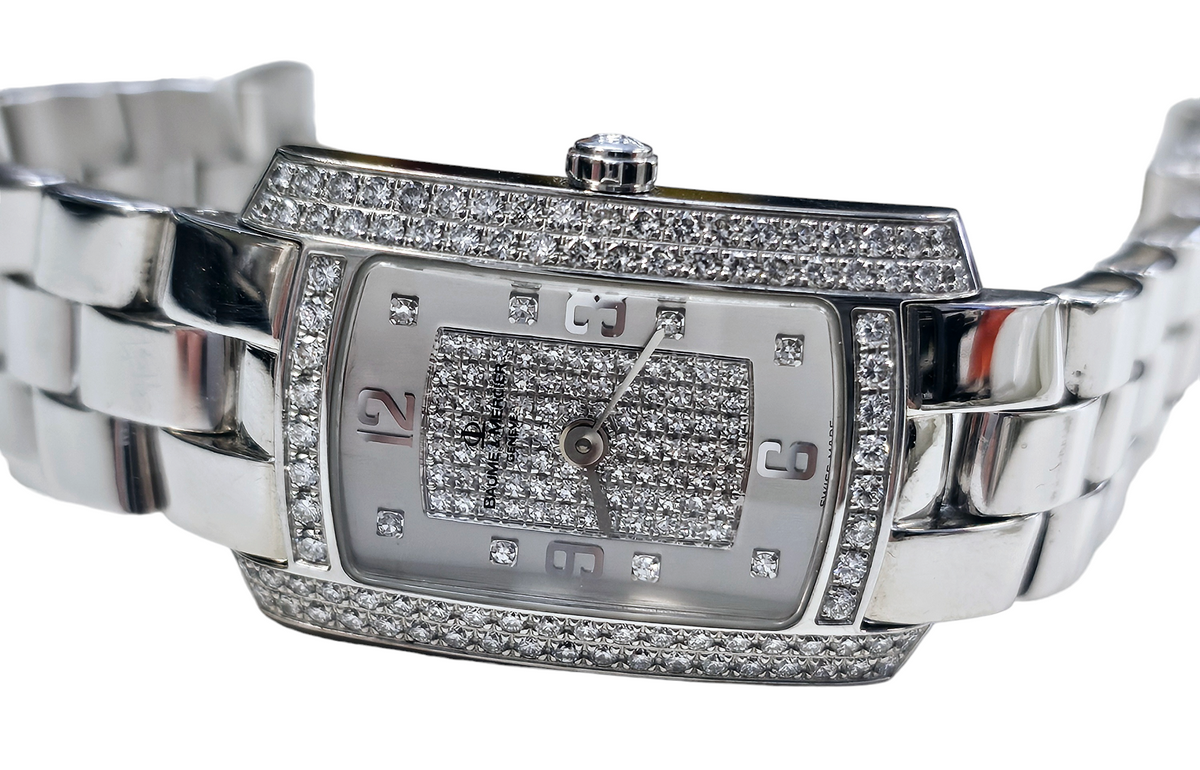 Authentic Baume & Mercier Hampton Milleis Diamond Watch in 18-karat White Gold