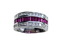 Triple Row Channel Set Princess Cut Diamond and Baguette Cut Ruby Ring in 14Karat White Gold