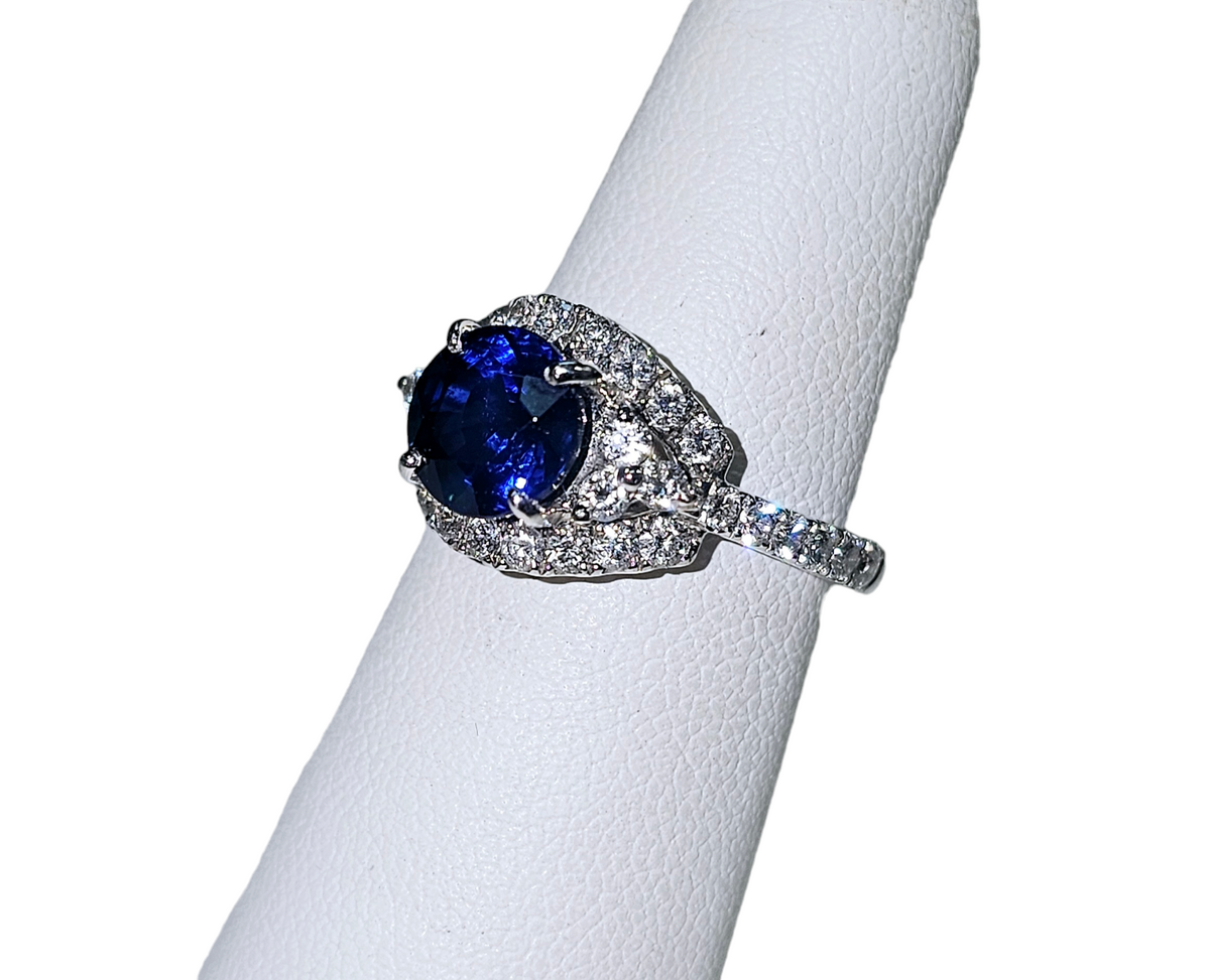 Royal Blue Sapphire and Diamond Ring made in 18-Karat White Gold