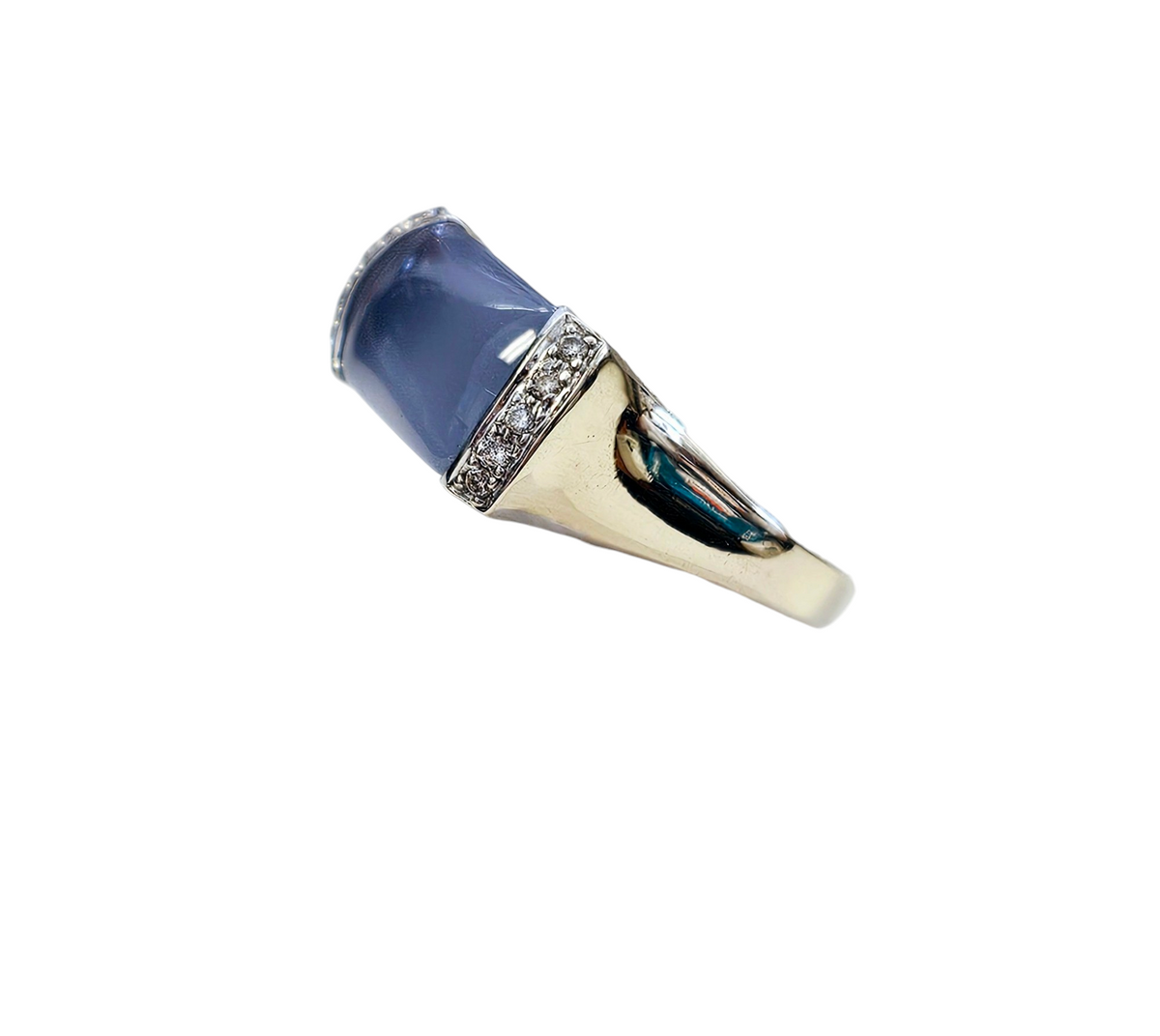 Half Bezel Set Cabochon Purple Jade and Diamond Ring made in 14-Karat White Gold