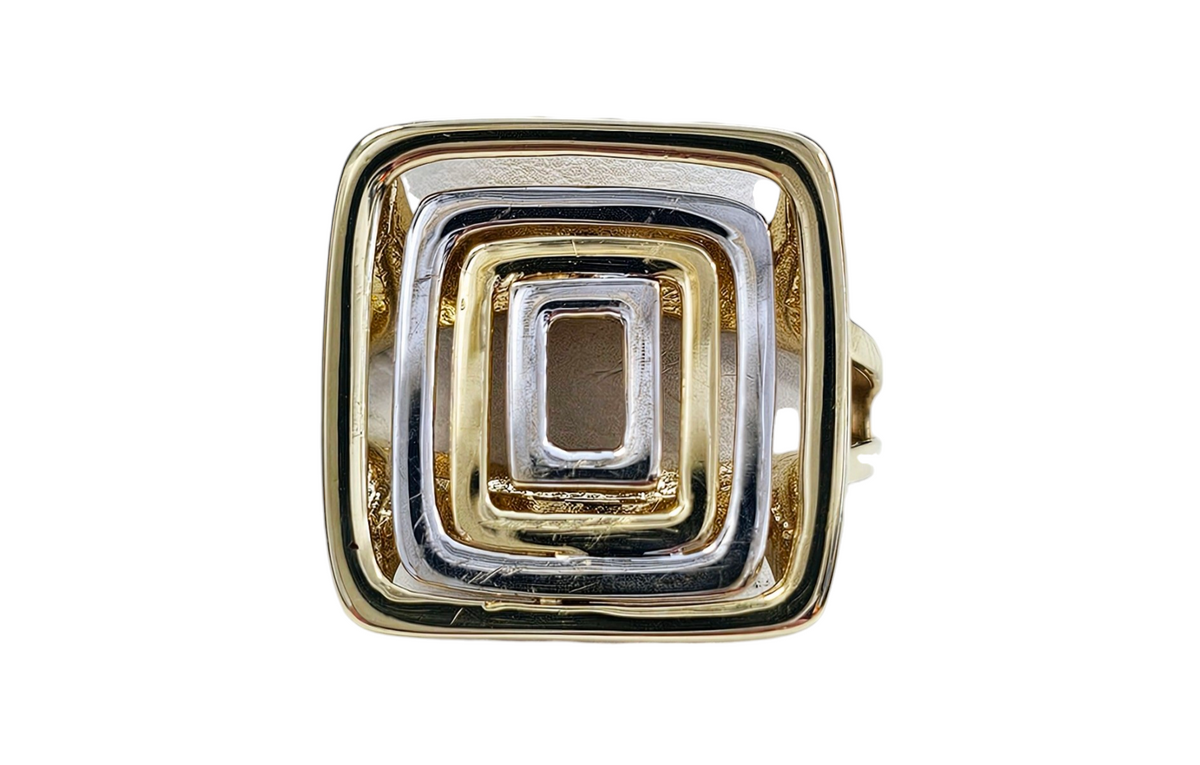 Modern Geometric Design Two-Tone Ring Made in 14-Karat Yellow and White Gold