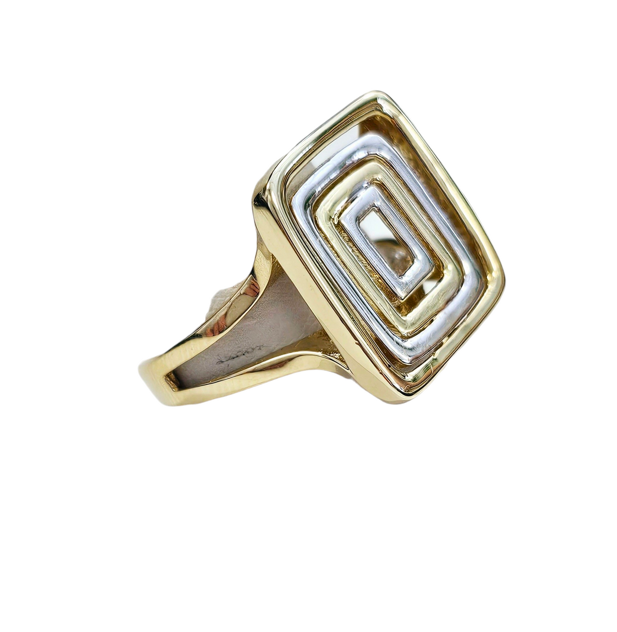 Modern Geometric Design Two-Tone Ring Made in 14-Karat Yellow and White Gold
