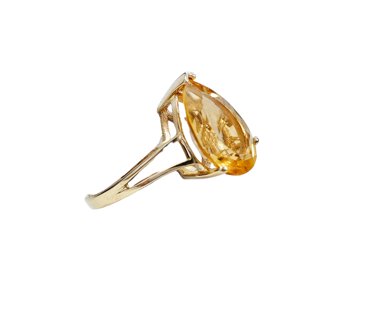 Pear-Shaped Citrine Solitaire Ring with Split Shank made in 10-Karat Yellow Gold