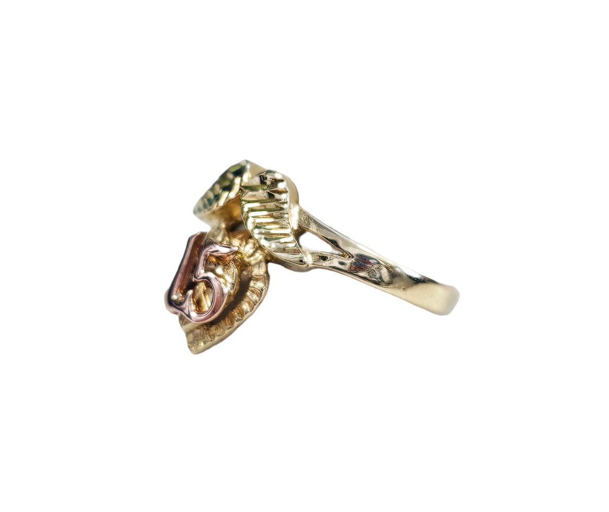 #15 Leaf Drop Design Ring made in 14-Karat Yellow and Rose Gold