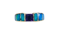 Tension Set Mixed Cut Amethyst and Inlay Blue Opal Ring made in 14-Karat Yellow Gold