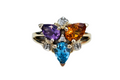 Pear Shaped Blue Topaz, Citrine, Amethyst and Diamond Trinity Ring made in 10-Karat Yellow Gold