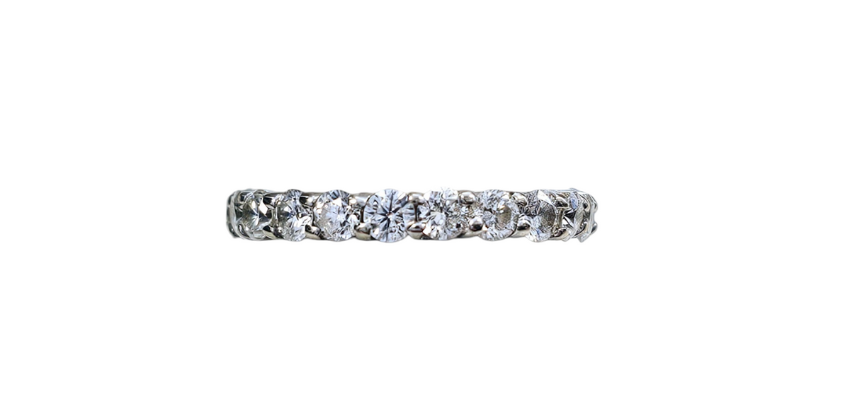 Natural Diamond Shared Prong Eternity Band made in 14-karat White Gold