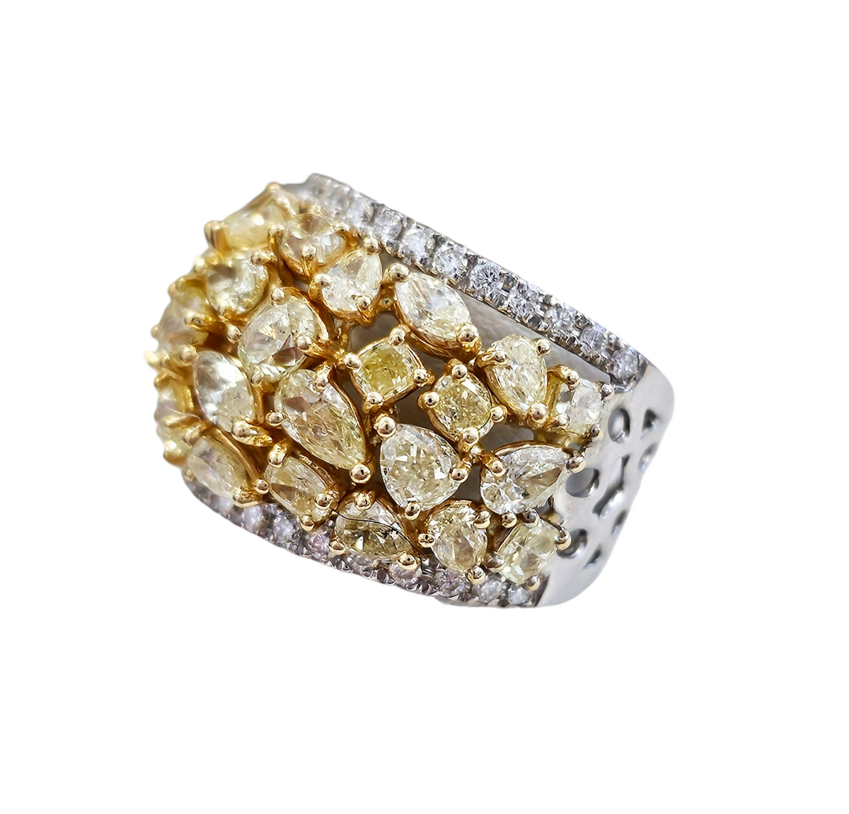 Multi-shape Yellow and White Diamond Band made in Two-tone 18-Karat Yellow and White Gold