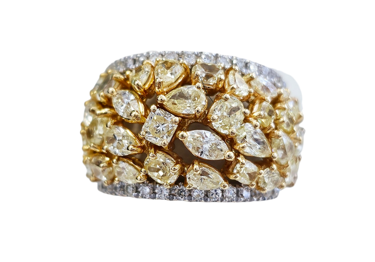 Multi-shape Yellow and White Diamond Band made in Two-tone 18-Karat Yellow and White Gold