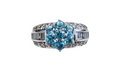 Blue Topaz and Channel Set Diamond Floral Ring made in 14-Karat White Gold