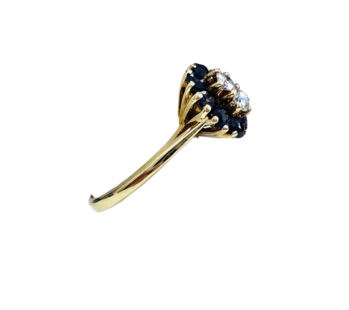Double Diamond and Blue Sapphire Halo Ring made in 18-Karat Yellow Gold
