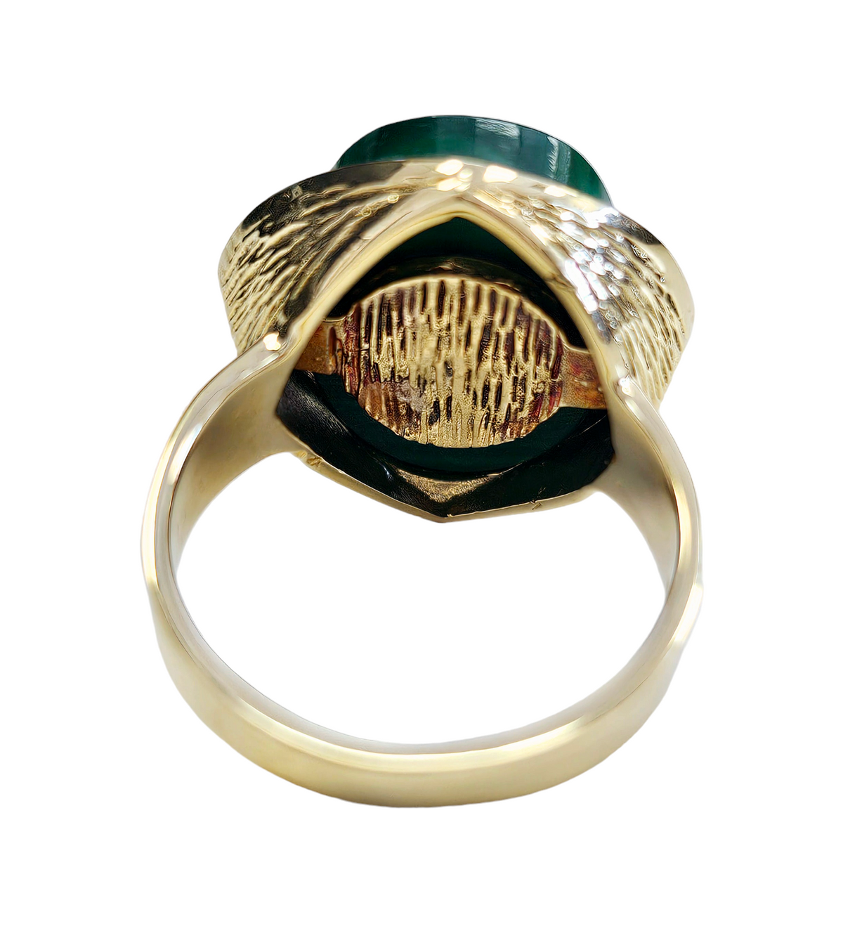 Green Oval Cabochon Malachite Modern designed Ring with Textured sides made in 18-Karat Yellow Gold