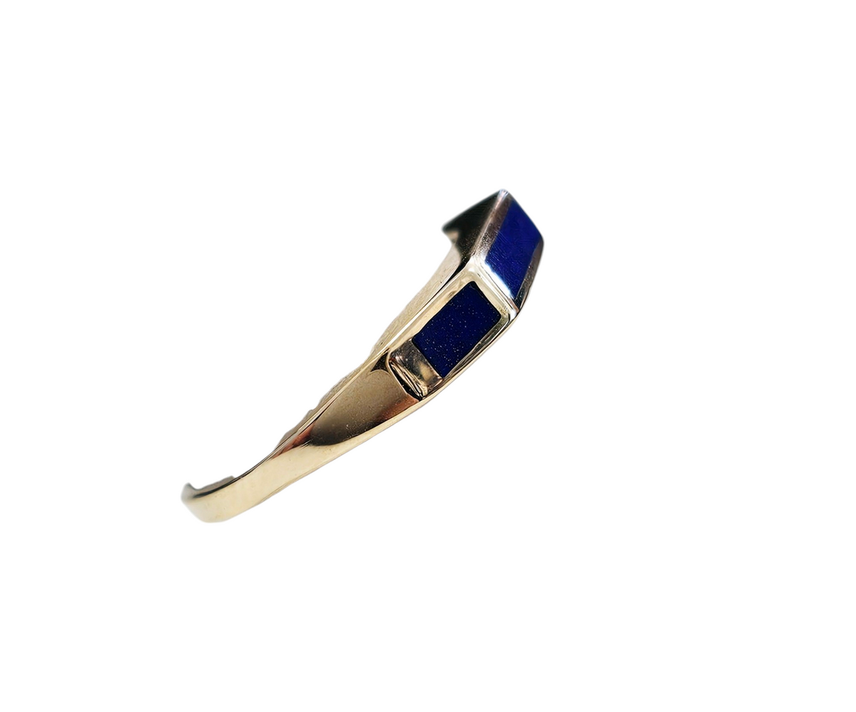 Inlay Blue Lapis Squared Thin Stackable Band made in 14-Karat Yellow Gold