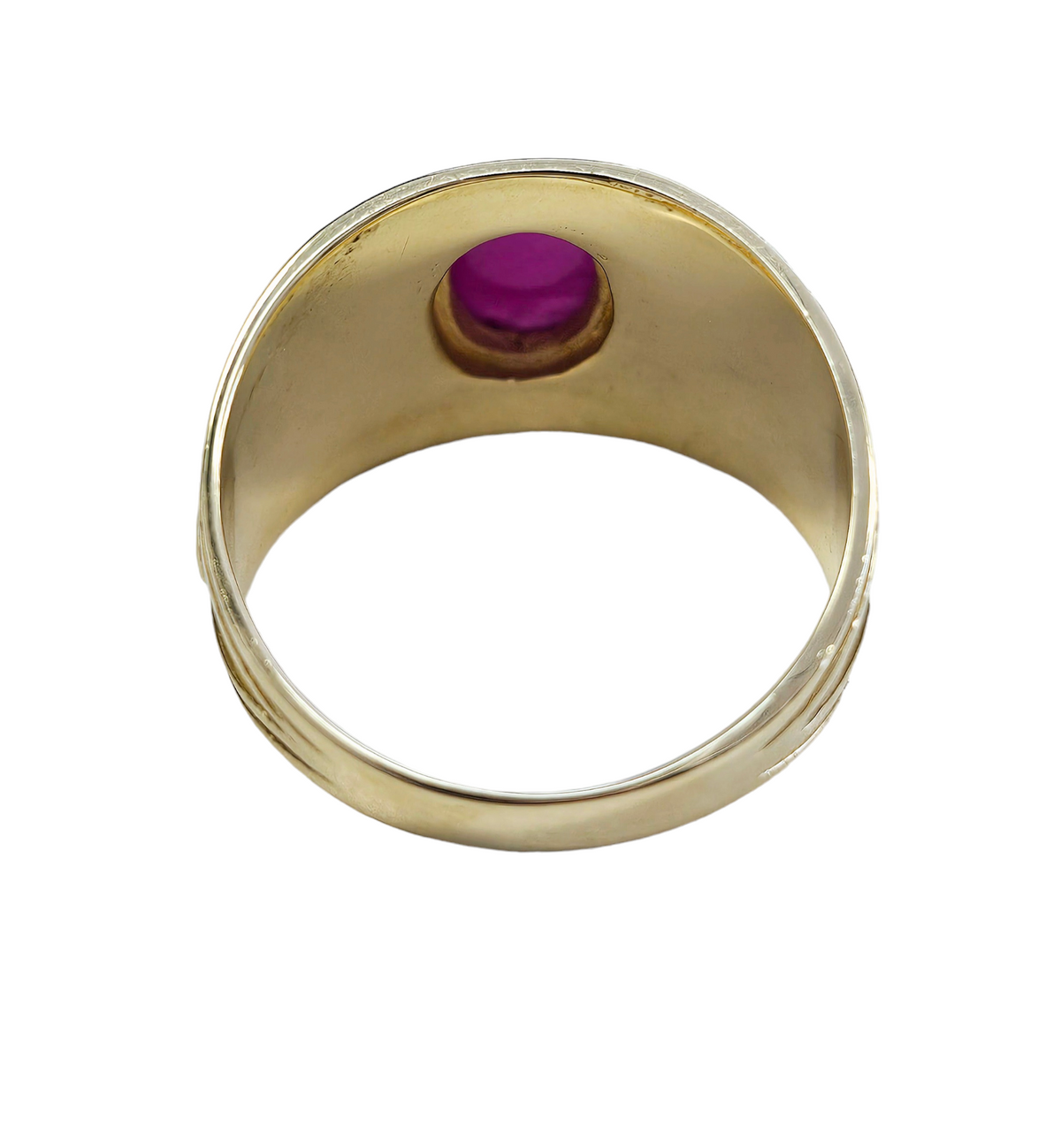 Etruscan Style Cabochon Ruby Bezel Set Vintage  Ring made in 14-Karat Yellow Gold