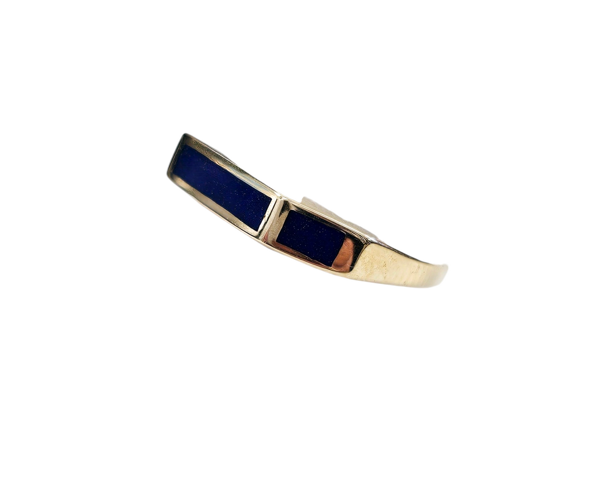 Inlay Blue Lapis Squared Thin Stackable Band made in 14-Karat Yellow Gold