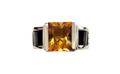Half-Bezel Set Princess Cut Citrine and Back-set Garnet Ring made in 14-Karat Yellow Gold