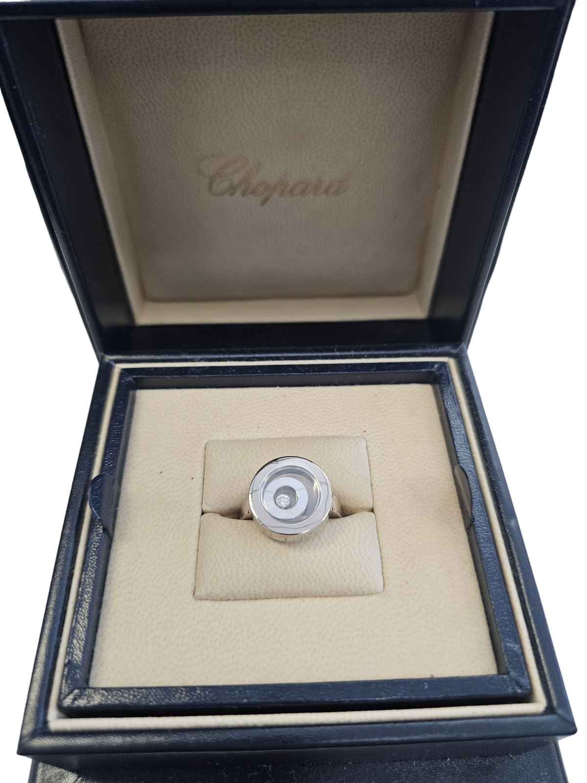 Chopard Happy Spirit Circle Ring with Floating Diamond made in 18-Karat White Gold