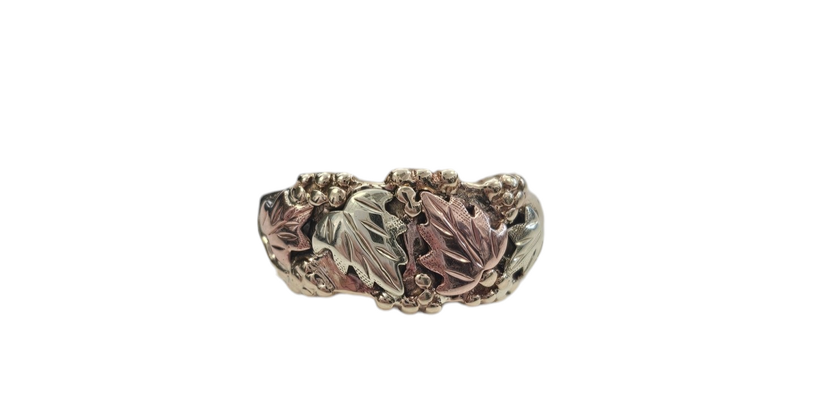 Grape And Leaf Vine Design Ring made in 10-Karat Yellow, White, and Rose Gold