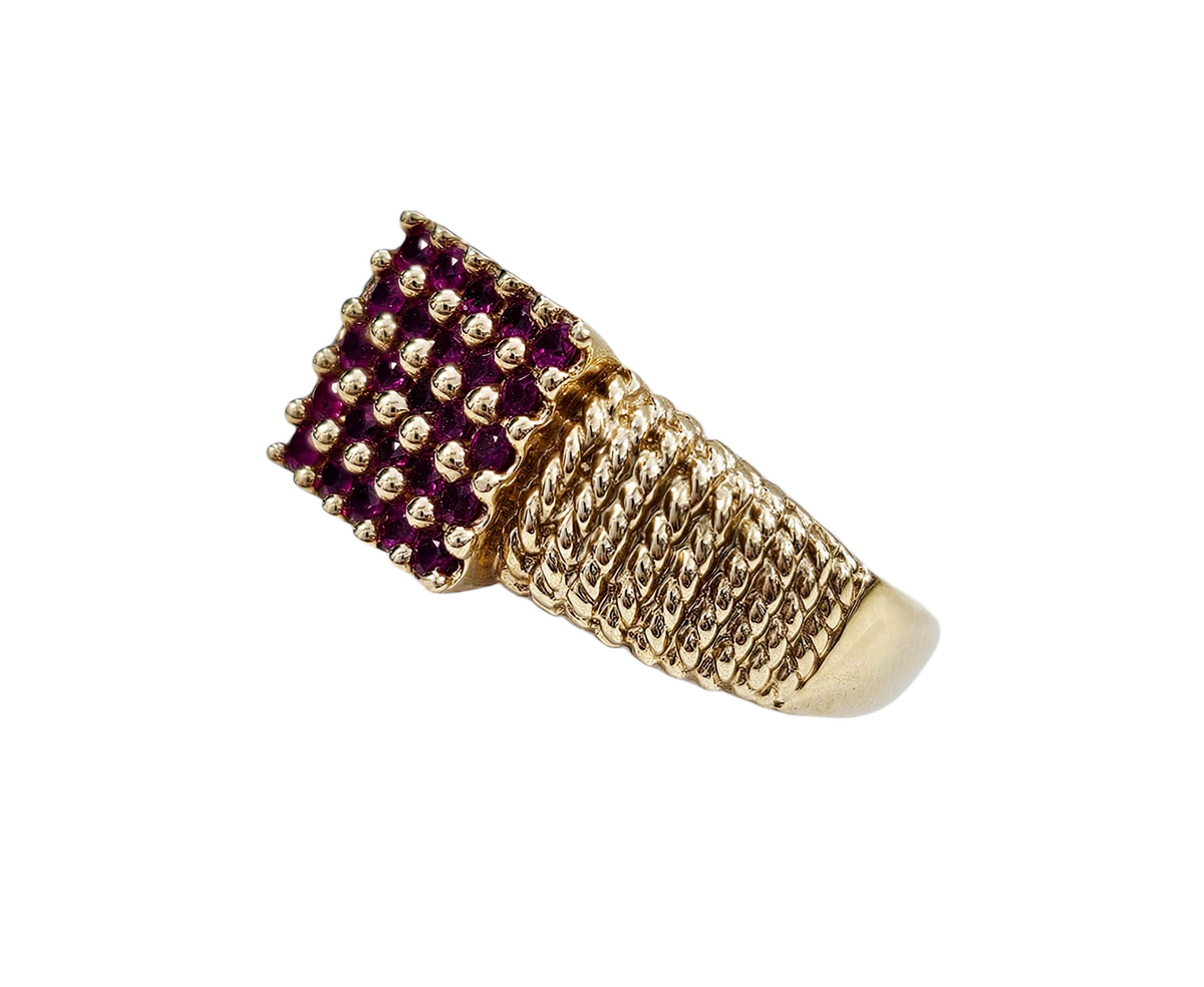 Pave Ruby Ring with Twisted Rope Textured Design made in 14-Karat Yellow Gold