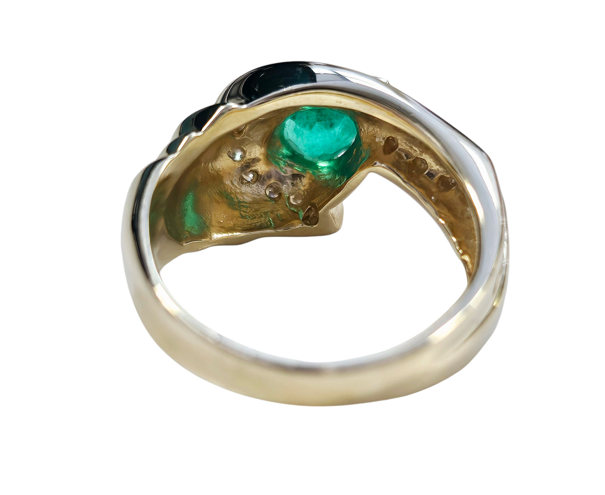 Pear Shape Columbian Emerald and Channel Set Diamond Ring made in 14-Karat Yellow Gold