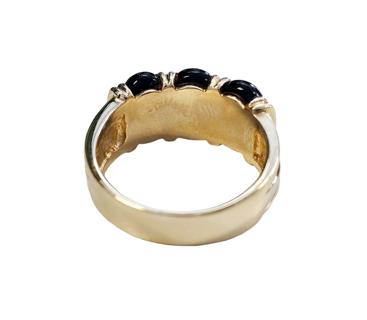 3-Stone Cabochon Black Onyx Channel Set Ring made in 14-Karat Yellow Gold