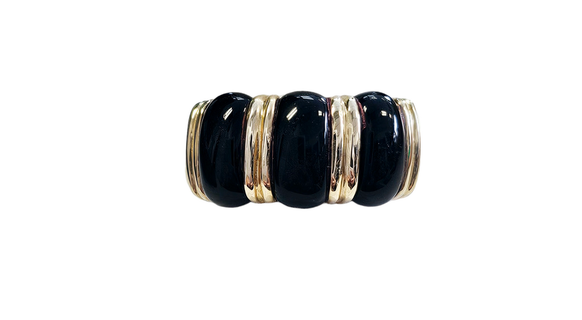 3-Stone Cabochon Black Onyx Channel Set Ring made in 14-Karat Yellow Gold