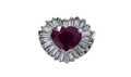 Heart Shape Ruby and Baguette Diamond Ballerina Halo Ring made in 14-Karat White Gold
