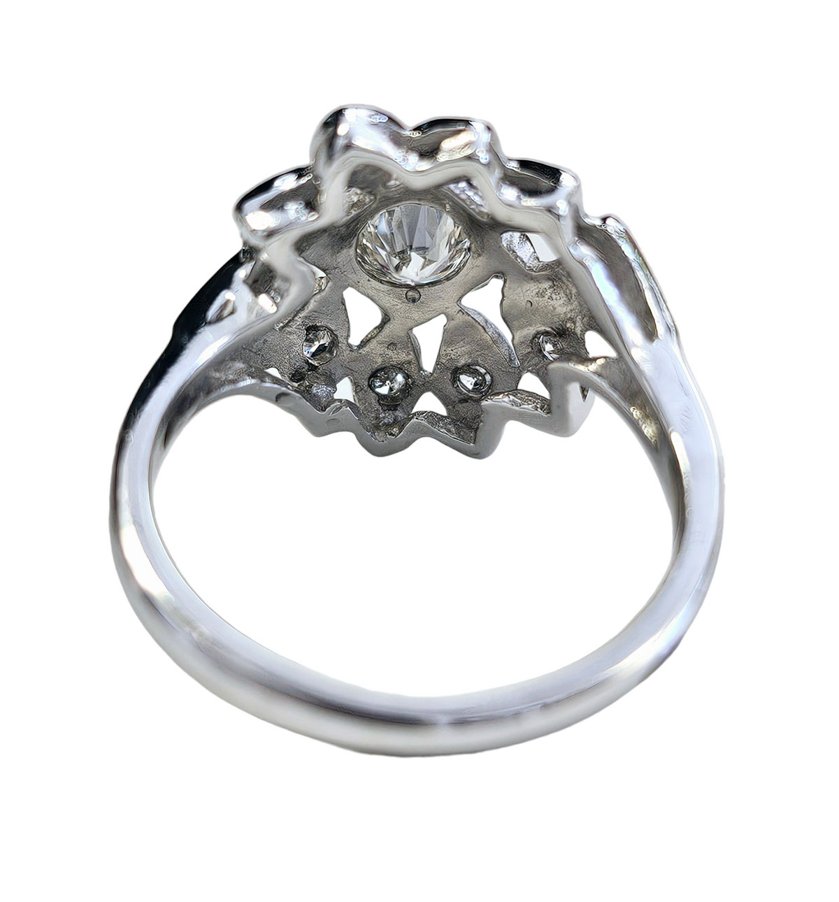 Old European Style Cut Center Diamond Art-Deco Diamond Ring made in 14-Karat White Gold