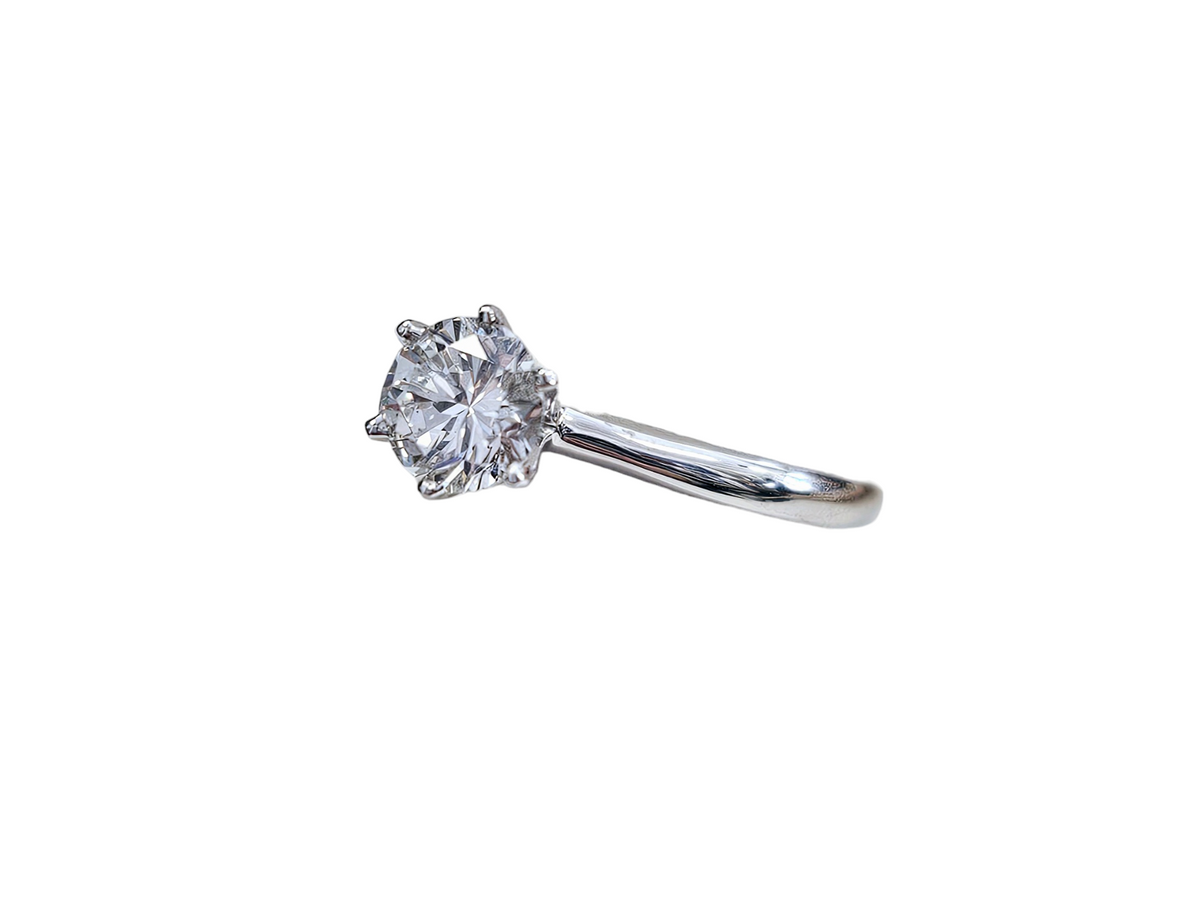 Diamond Solitaire 6-Prong Tiffany Style Setting Engagement Ring made in 14-Karat White Gold