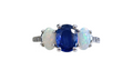 Oval Blue Sapphire and Oval Cabochon Opal Diamond Ring made in 14-Karat White Gold