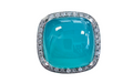 Cushion Cabochon Cut Aqua Chalcedony Ring with Diamond Halo made in 18-Karat White Gold